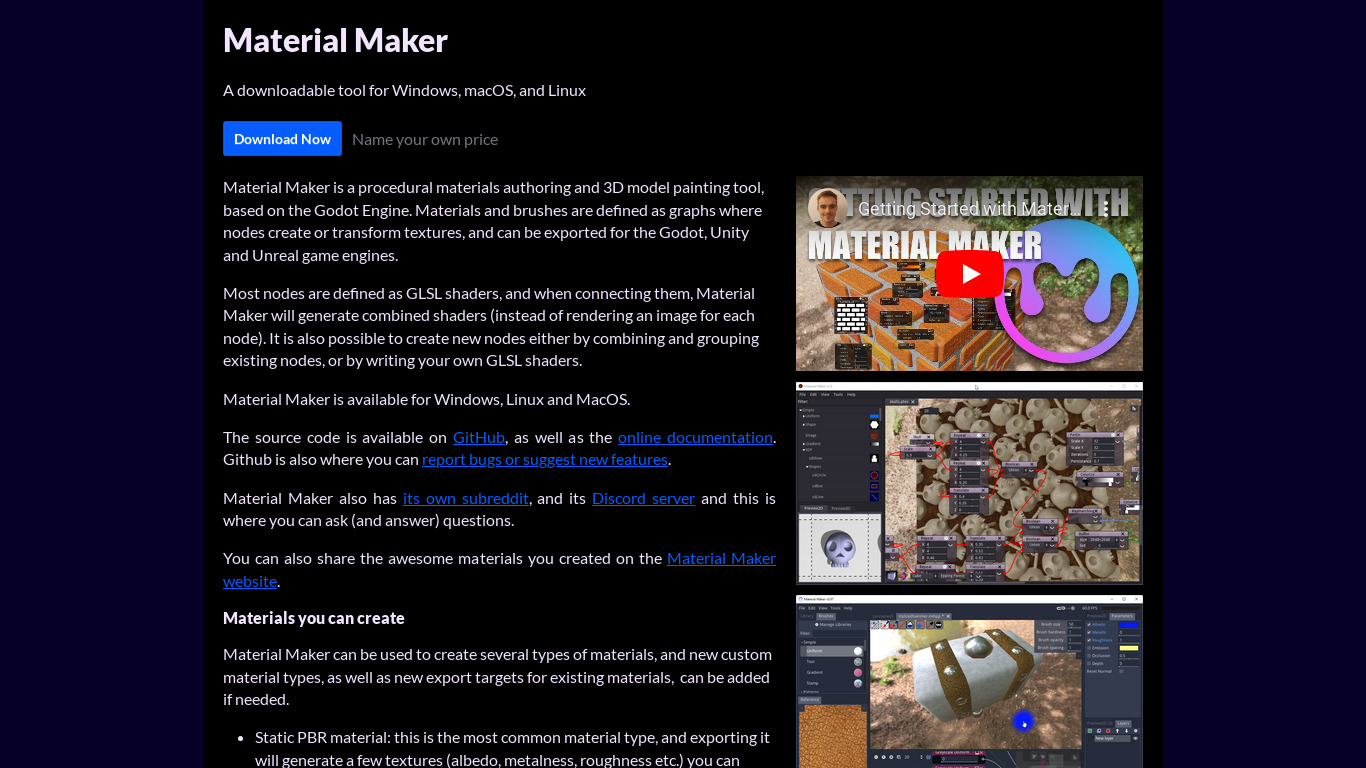 Material Maker Landing page