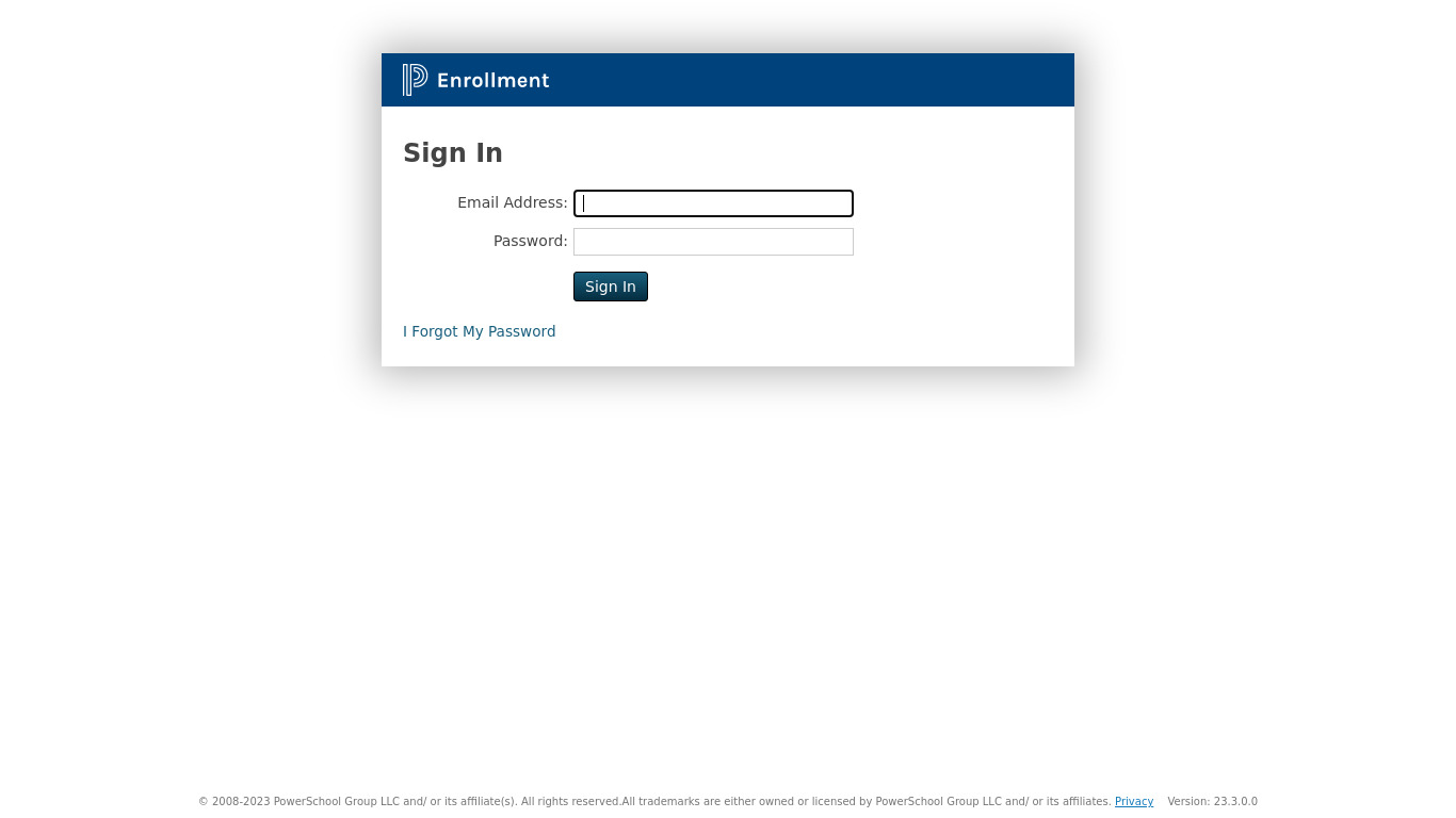 PowerSchool Registration Landing page