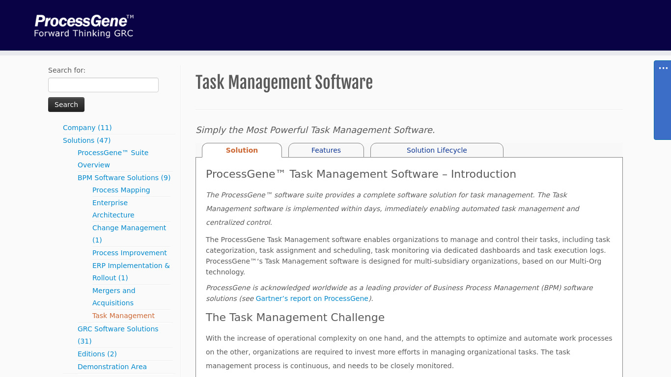 ProcessGene Task Management Software Landing page