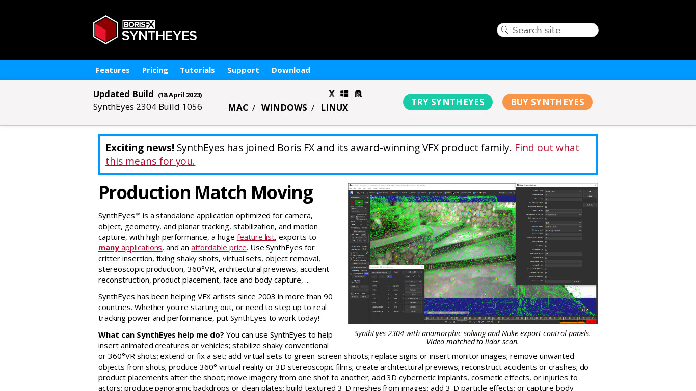 SynthEyes Landing page