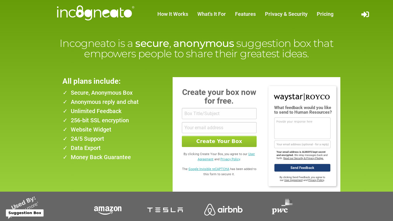 Incogneato Landing page
