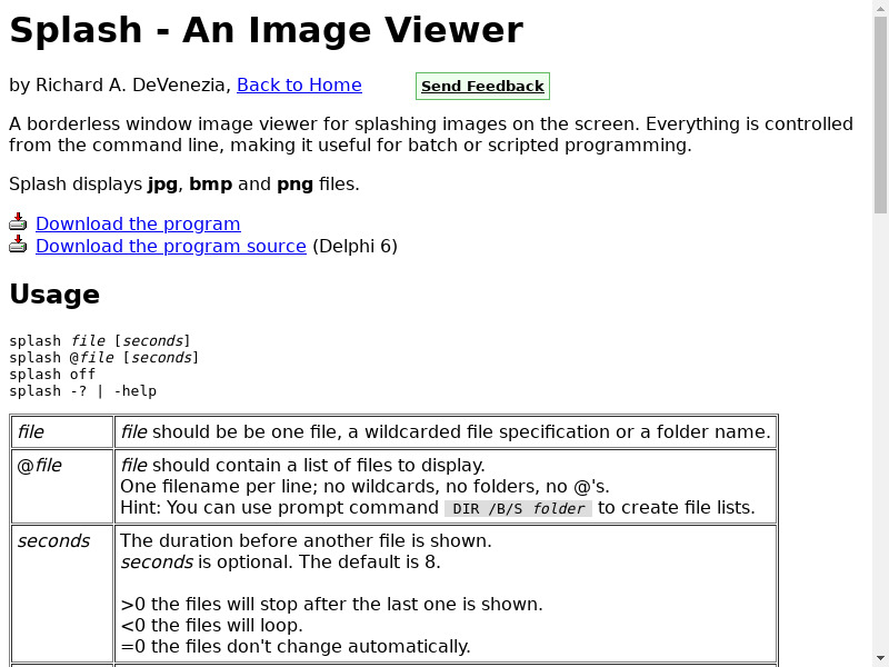 splash image viewer Landing page