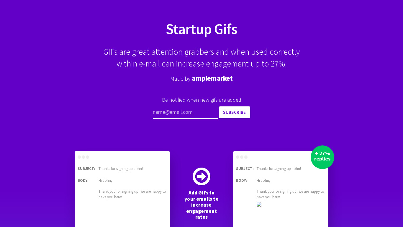 Startup GIFs Landing page