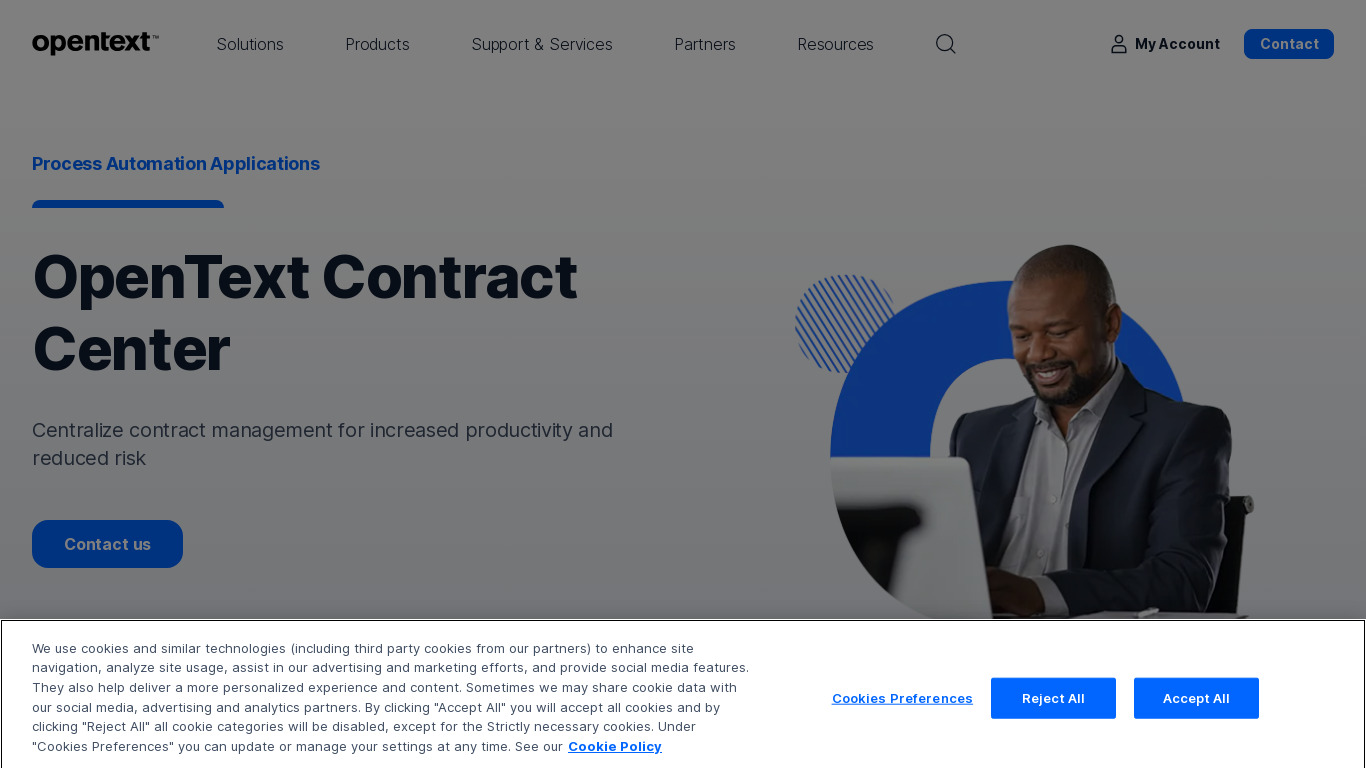 OpenText Contract Management Landing page