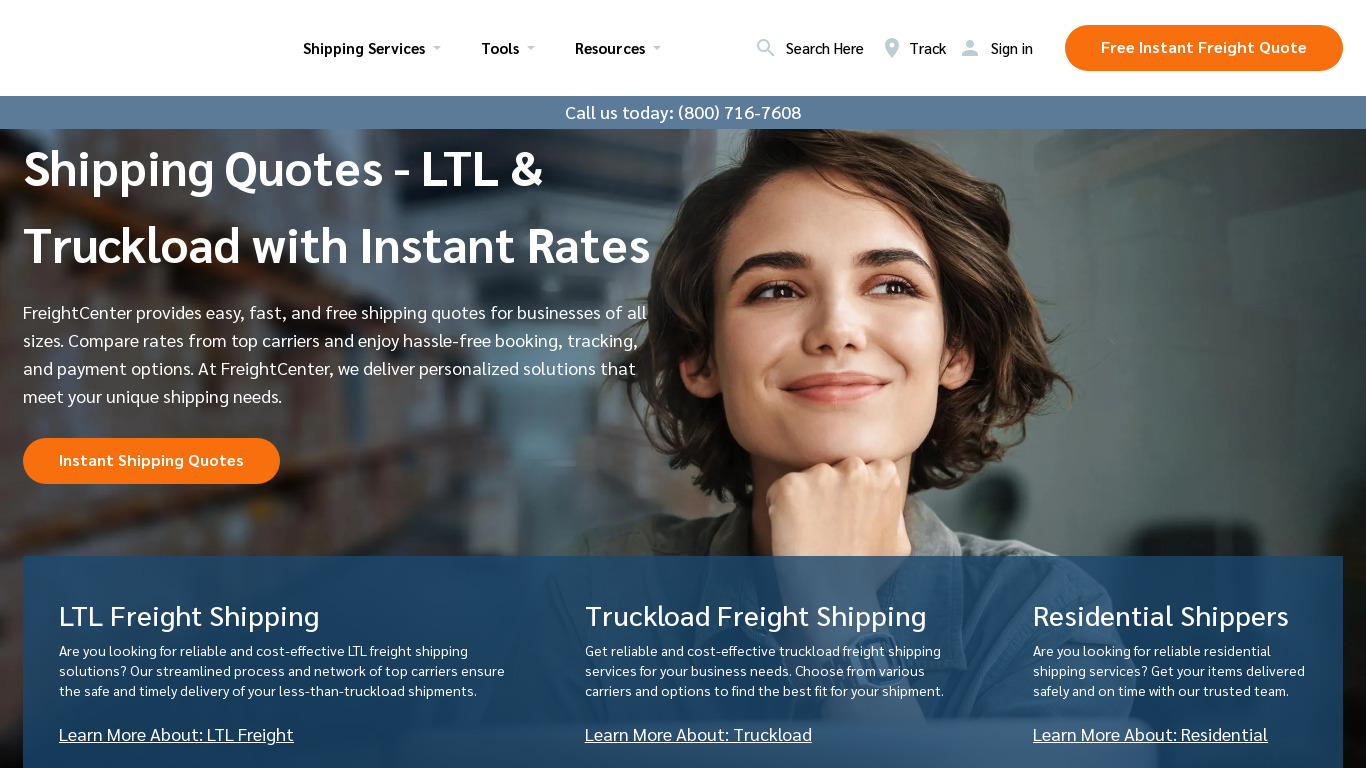 FreightCenter Landing page