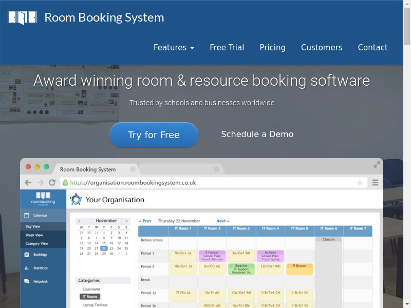 Room Booking System Landing page