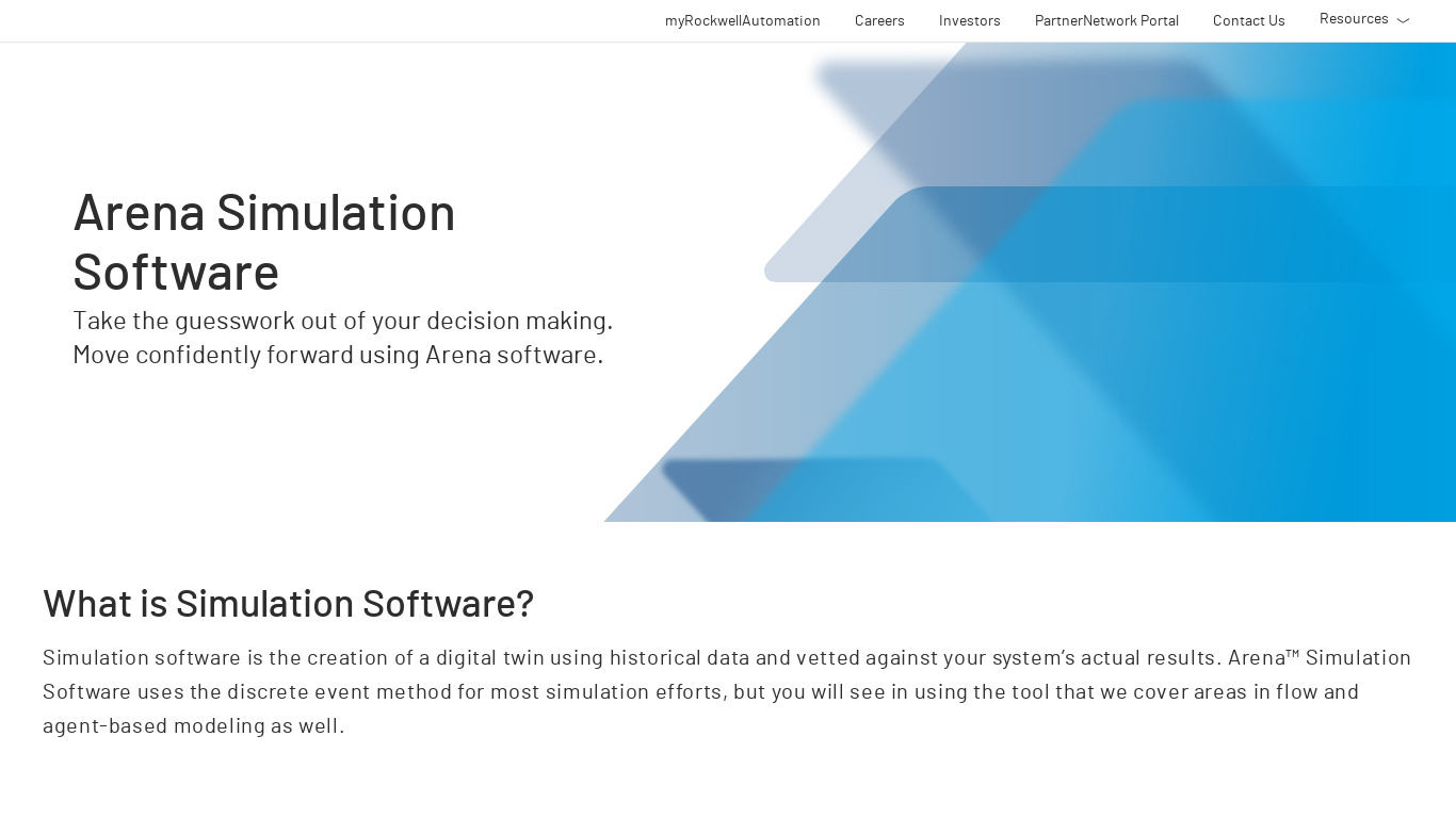 Arena Simulation Software Landing page