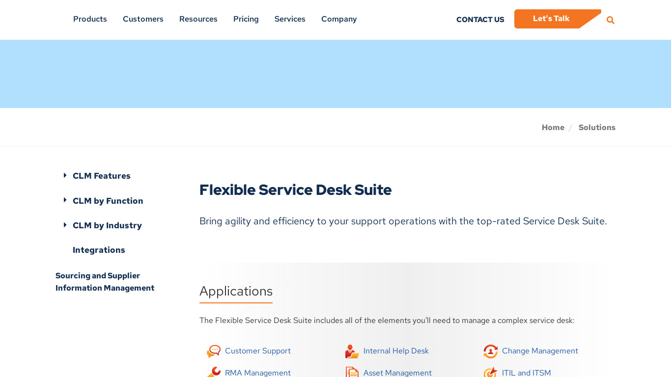 Agiloft Flexible Service Desk Suite Landing page