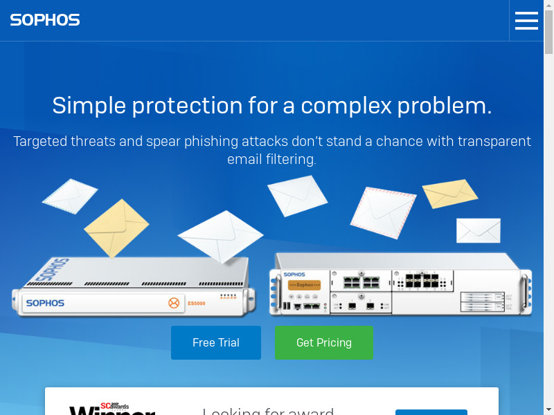 Sophos Email Landing page