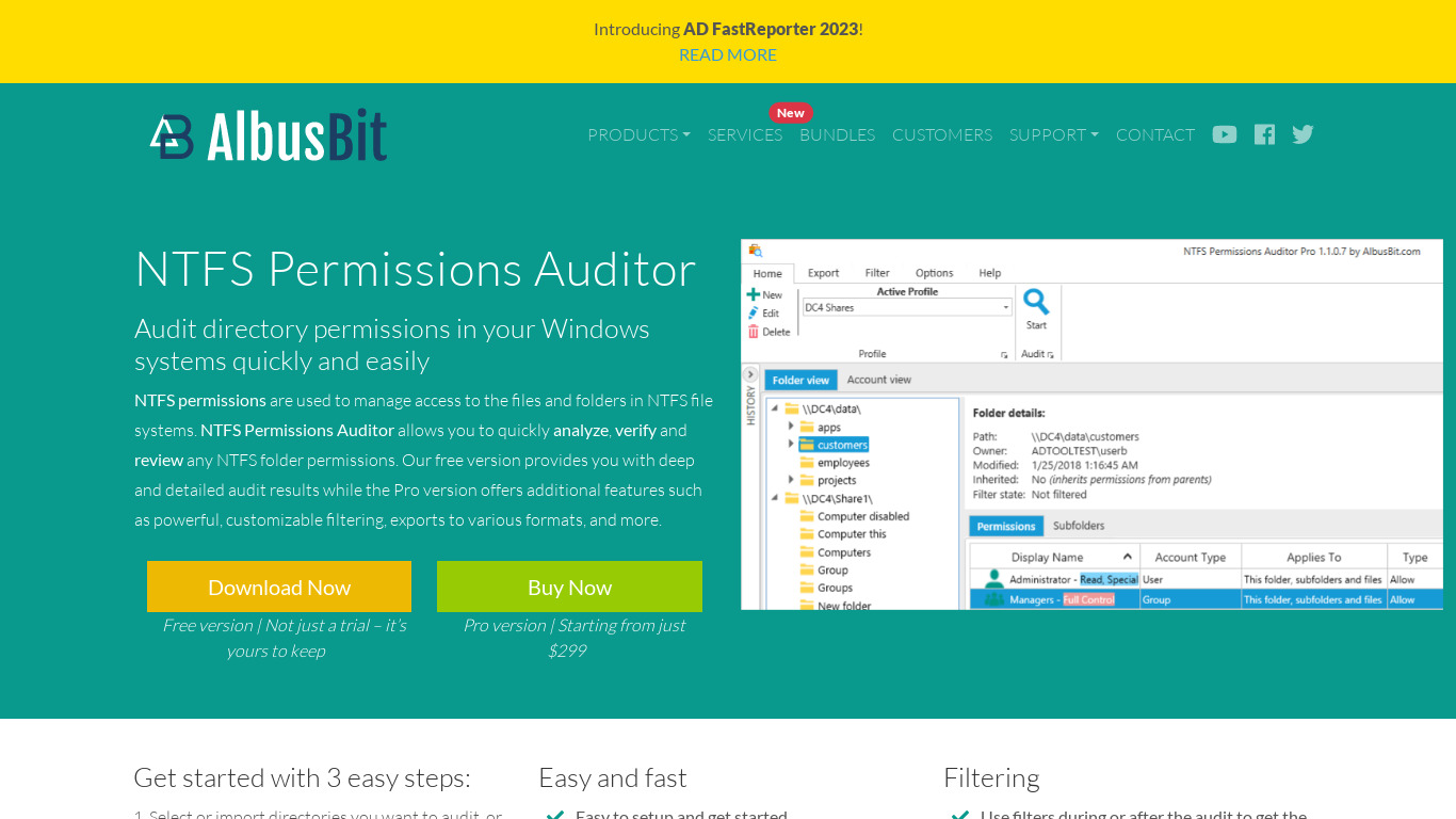 NTFS Permissions Auditor Landing page