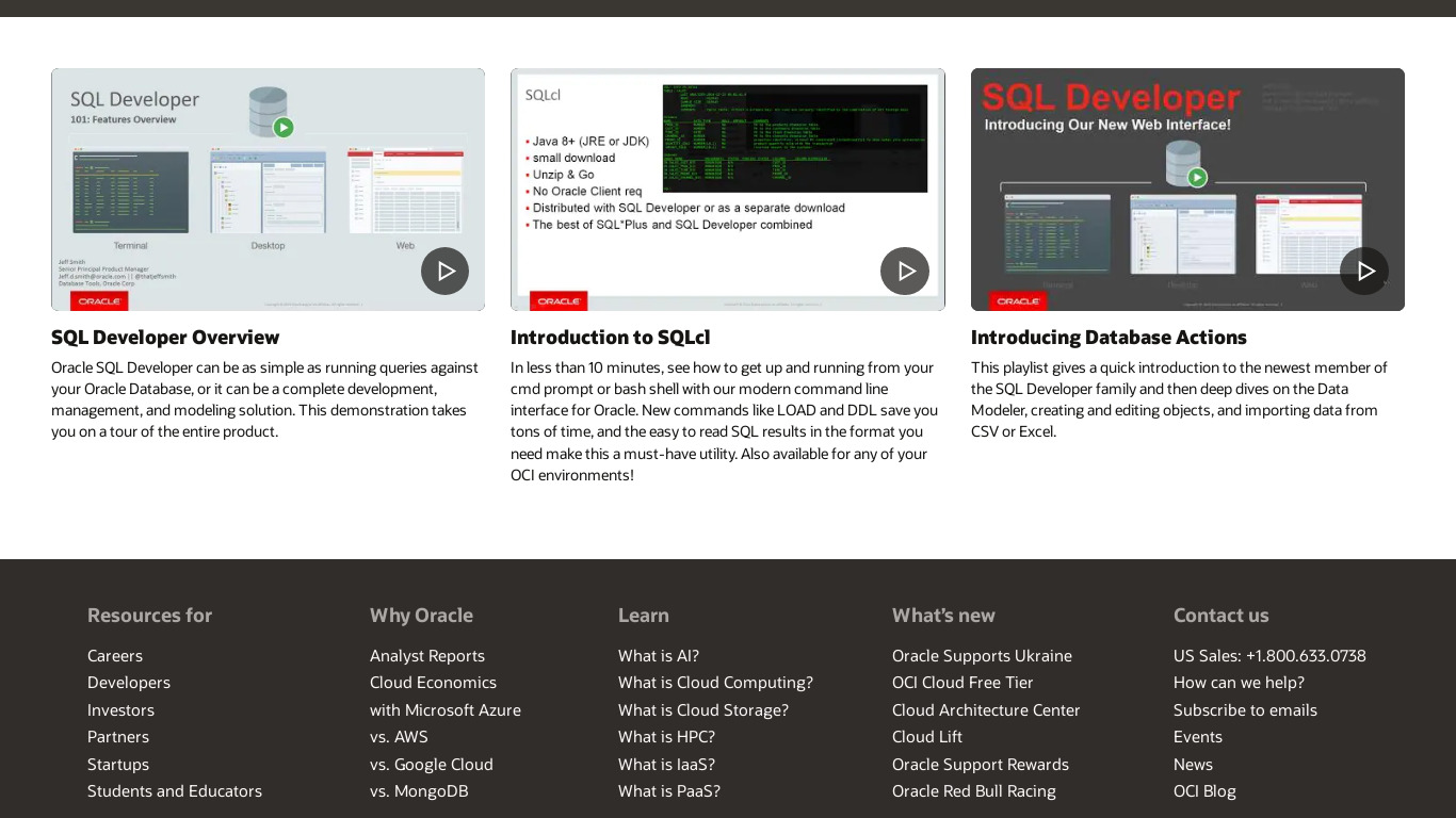 SQL Developer Landing page