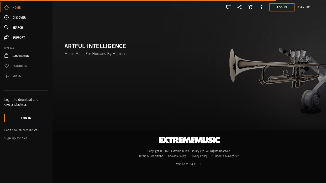 Extreme Music Landing page