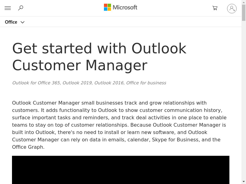 support.office.com Outlook Customer Manager Landing page