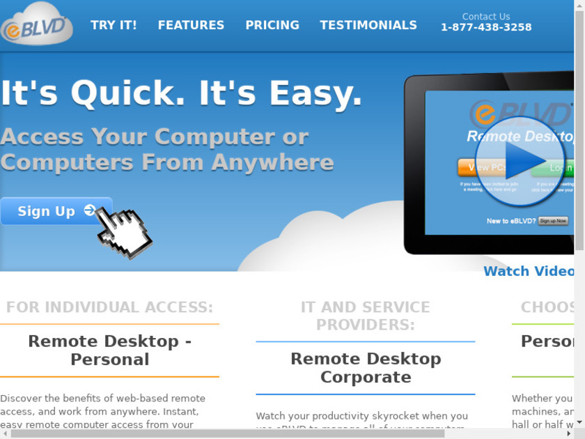 eBLVD Remote Desktop Landing Page