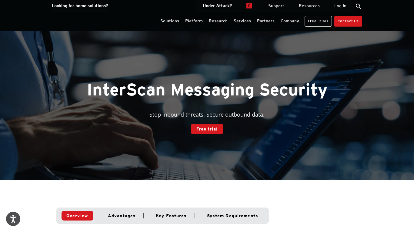 Trend Micro InterScan Messaging Security Landing page