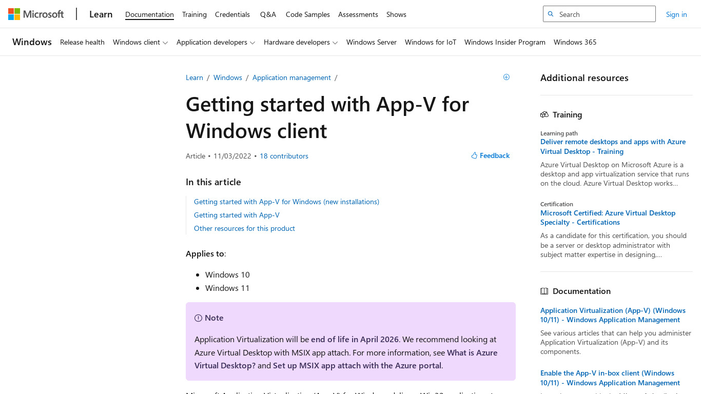 Microsoft App-V Landing page