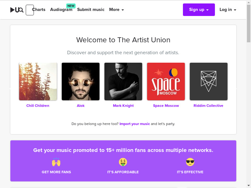 The Artist Union Landing page