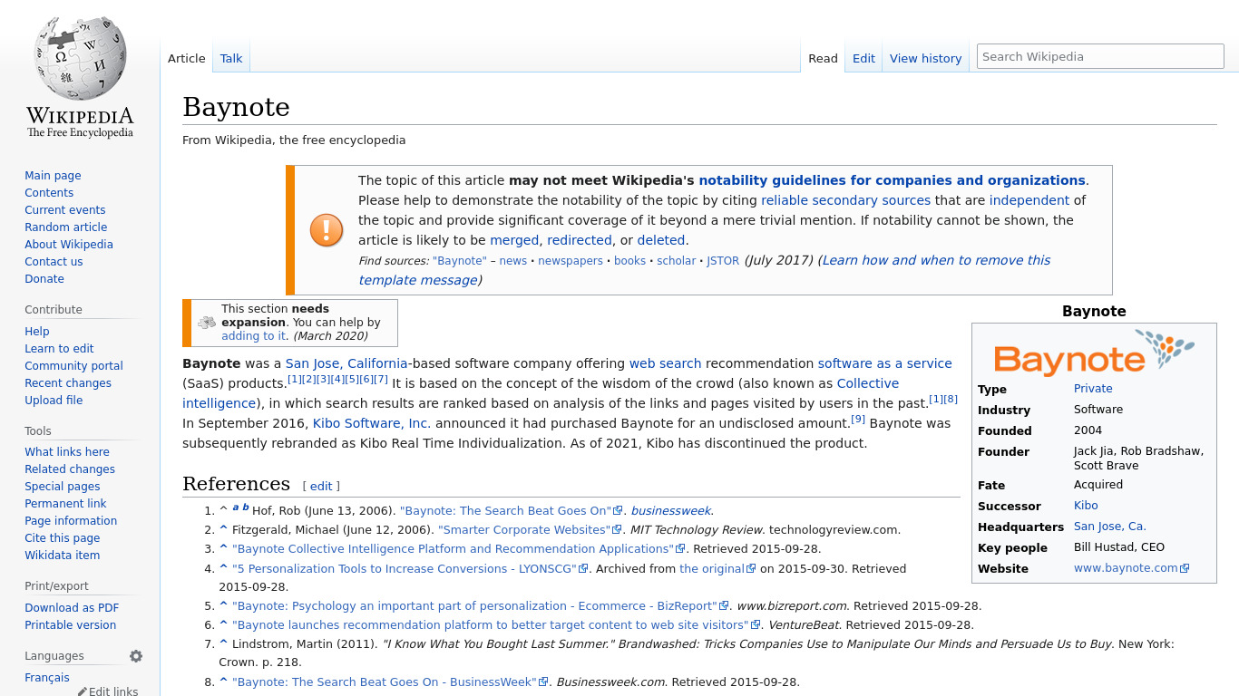 en.wikipedia.org Baynote Landing page