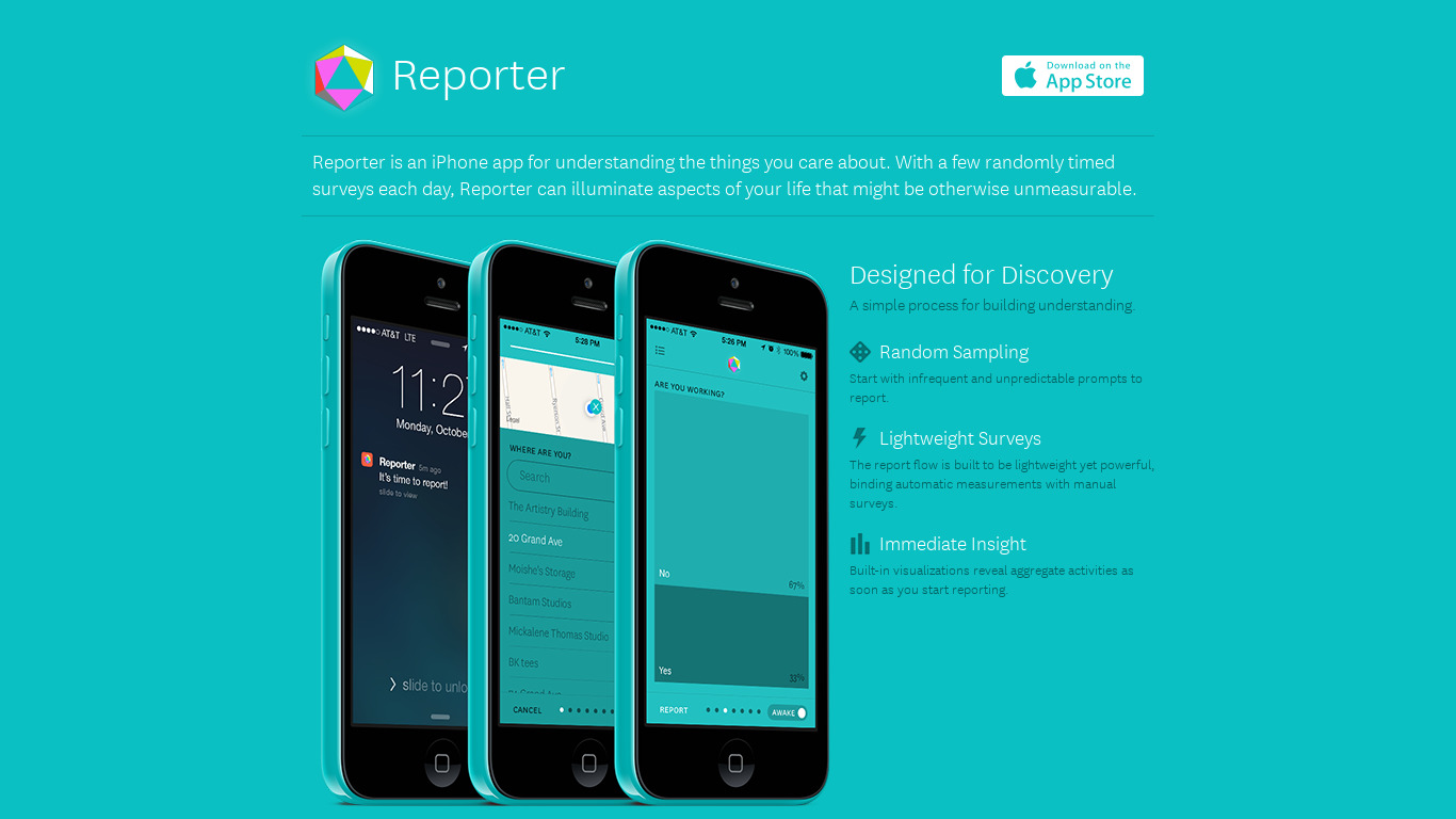 Reporter App Landing page