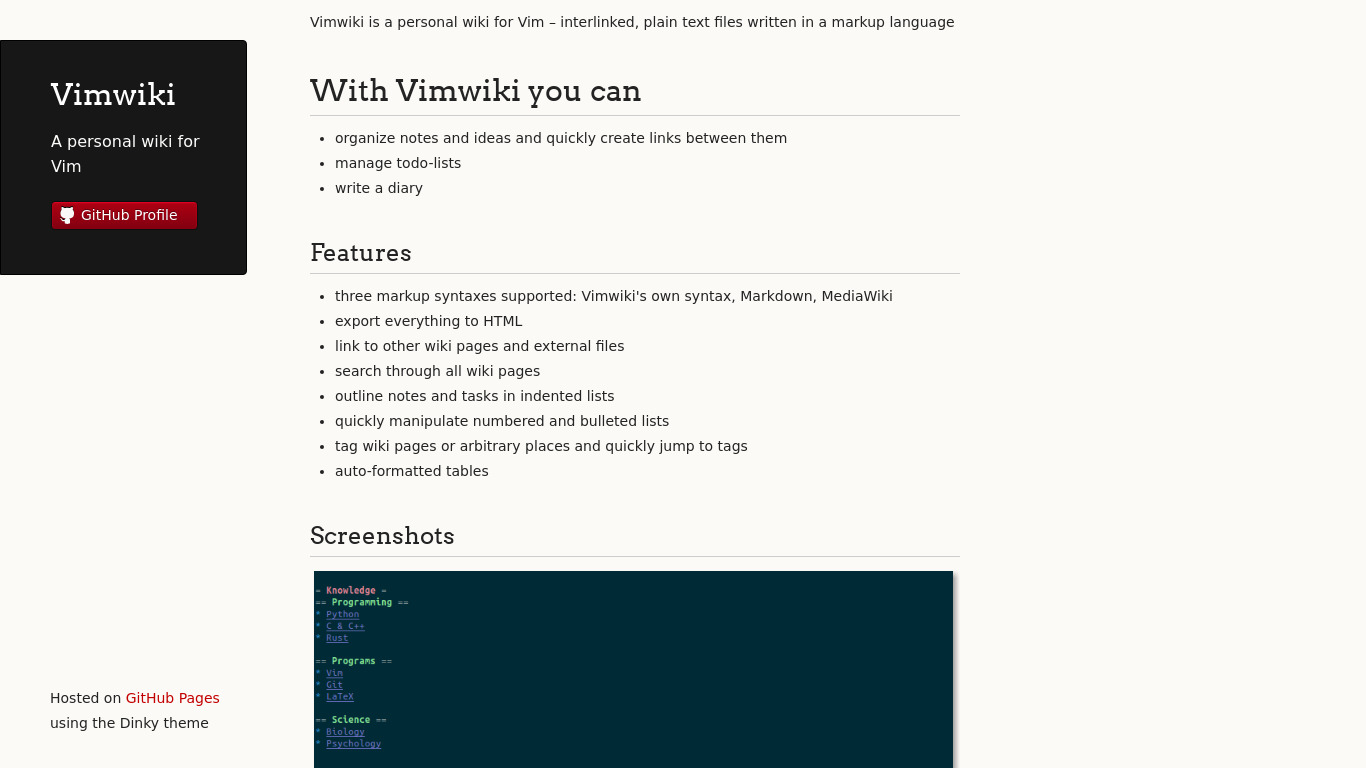Vimwiki Landing page