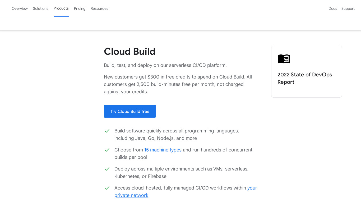 Google Cloud Build Landing page