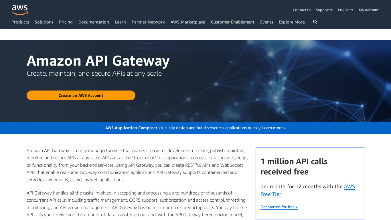Amazon API Gateway Landing page