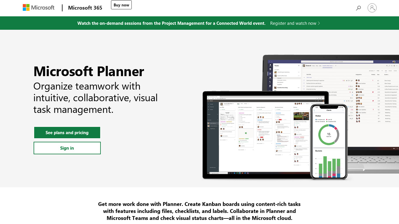 Microsoft Planner Landing page