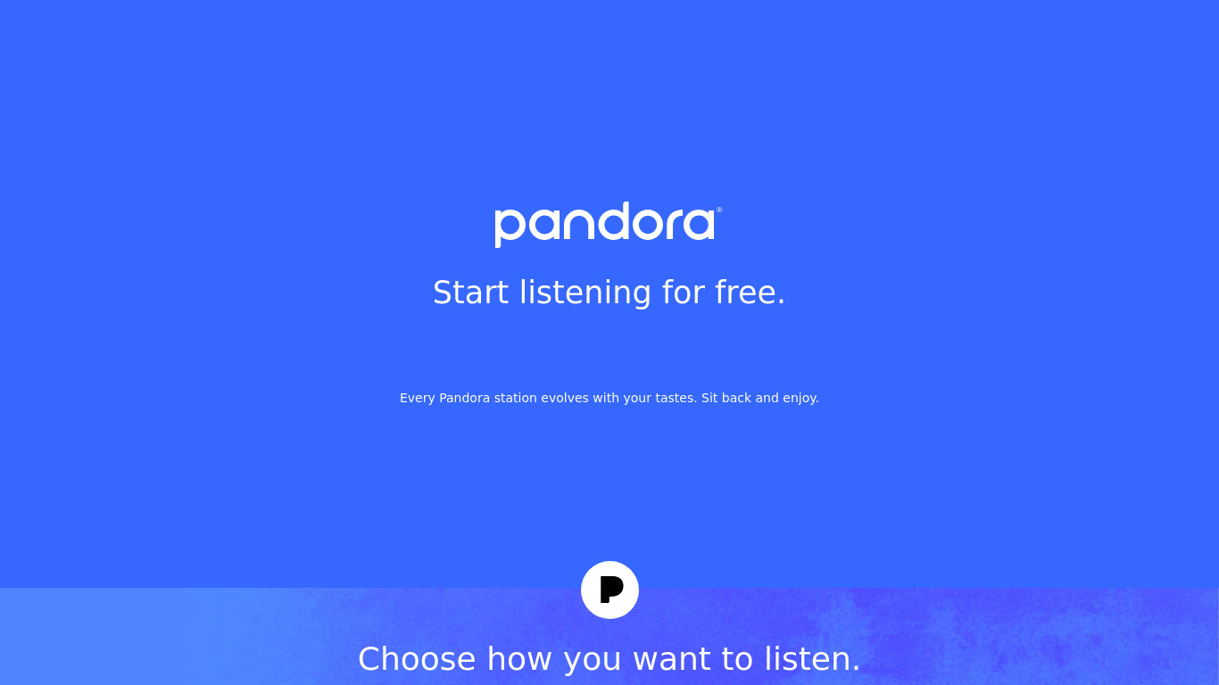 Pandora Landing page