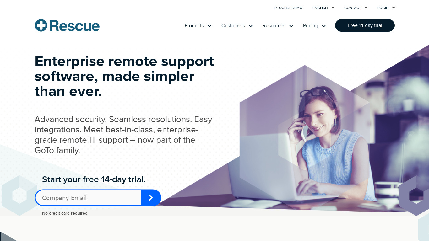 LogMeIn Rescue Landing page