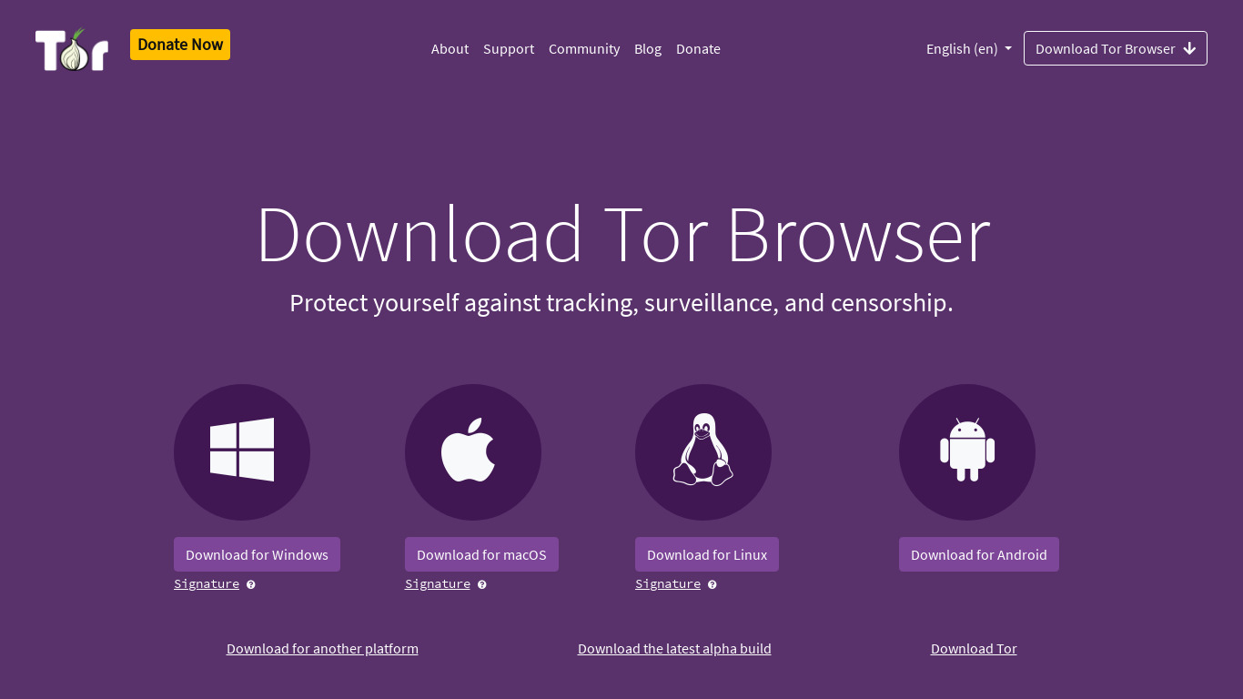 Tor Browser Landing page