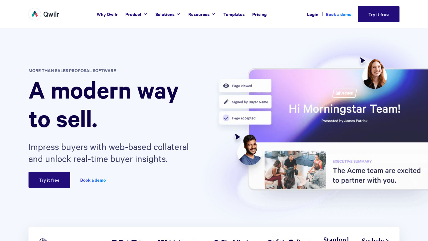 Qwilr Landing page