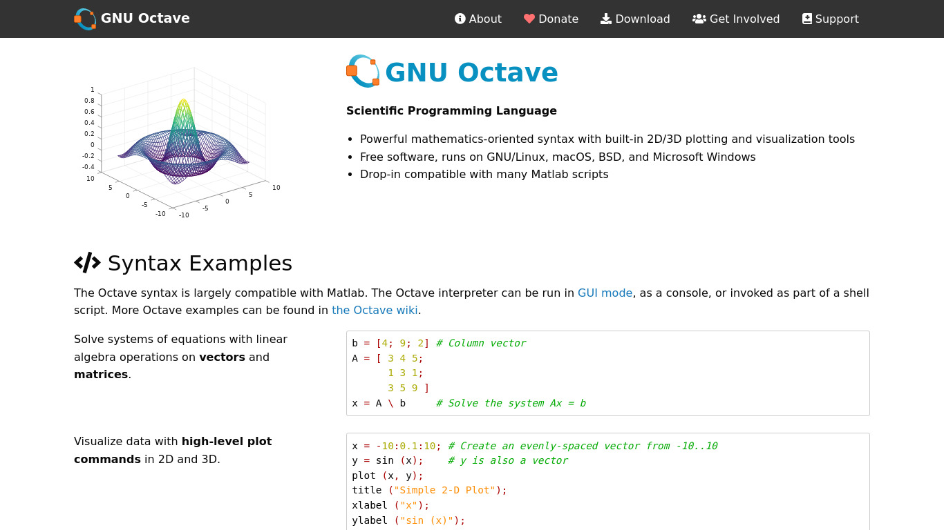 GNU Octave Landing page