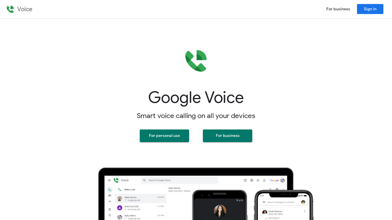 Google Voice Landing page