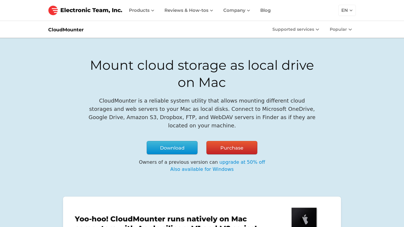 CloudMounter Landing page
