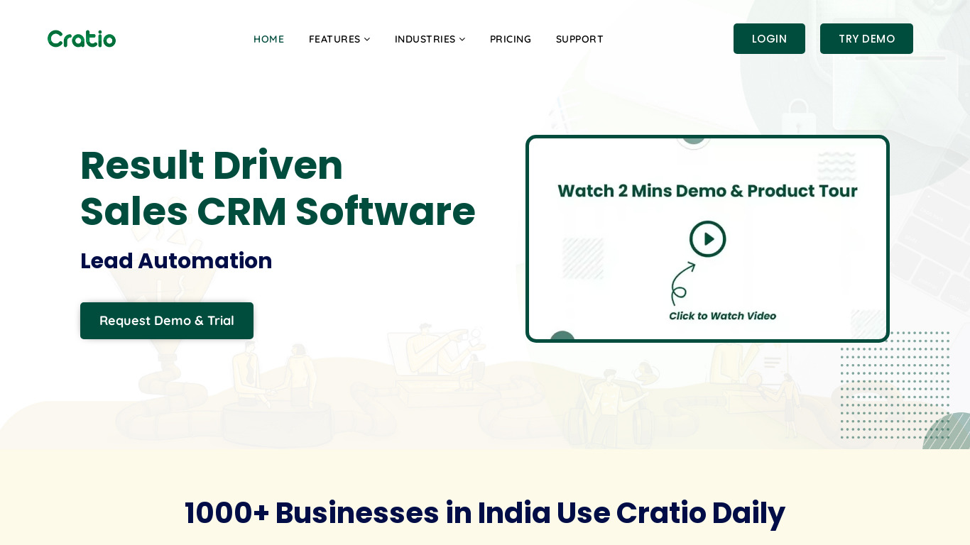 Cratio CRM Landing page