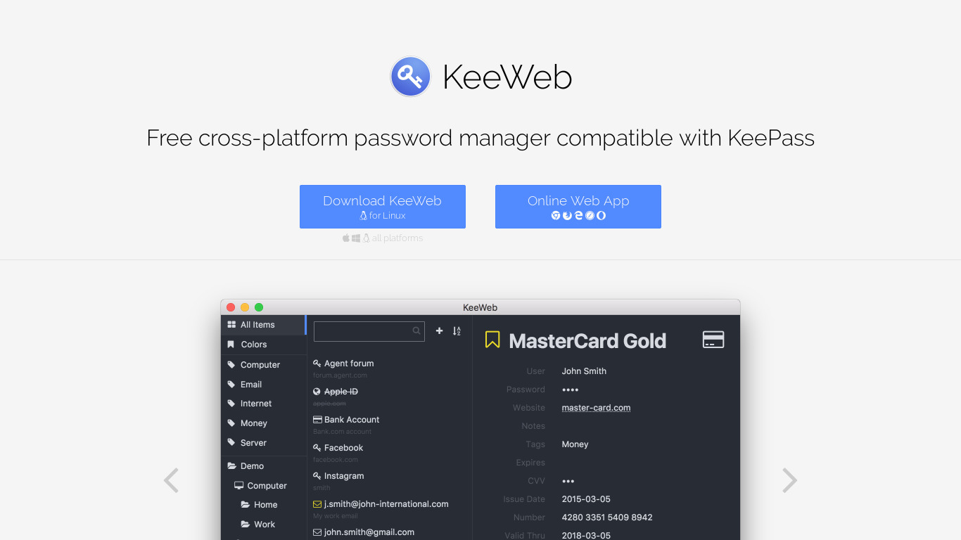 KeeWeb Landing page