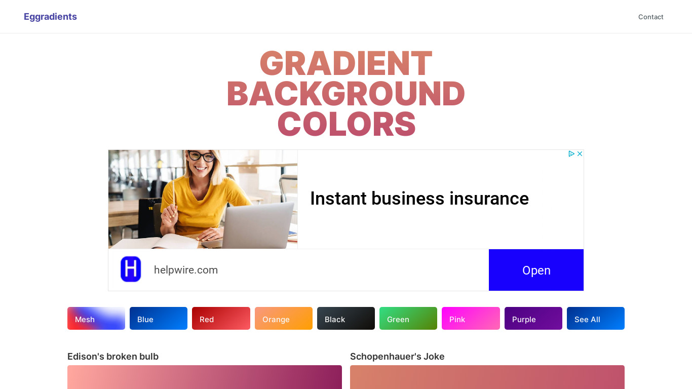 Eggradients Landing page