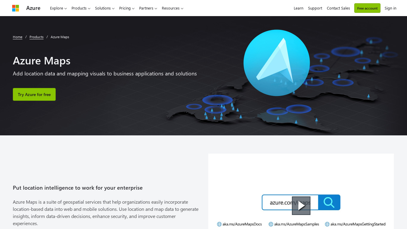 Azure Maps Landing page