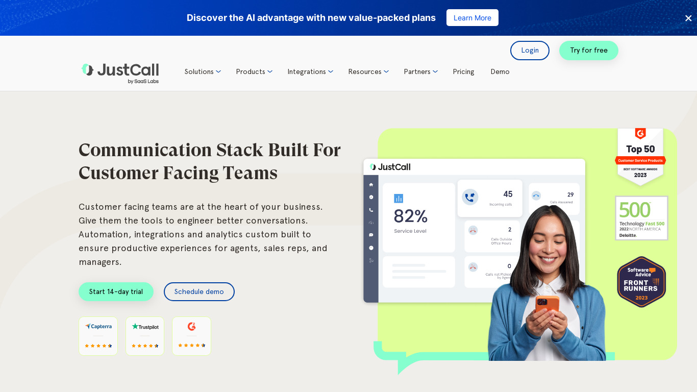 JustCall Landing page