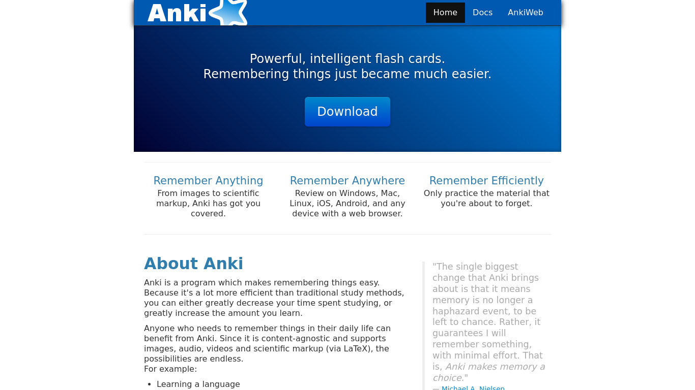Anki Landing page