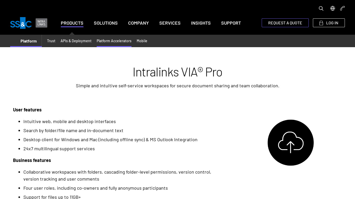IntraLinks VIA Landing page