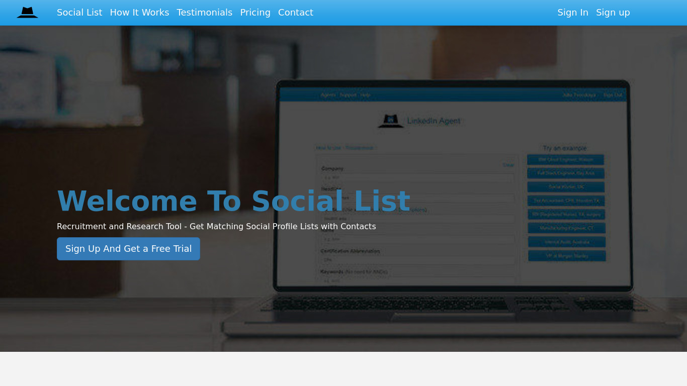 Sociallist.io Landing page