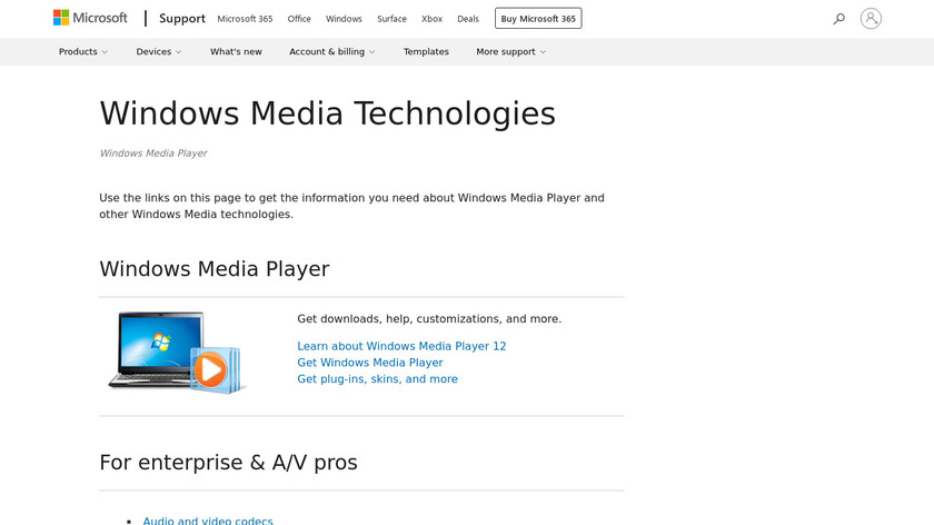 Windows Media Player Landing Page