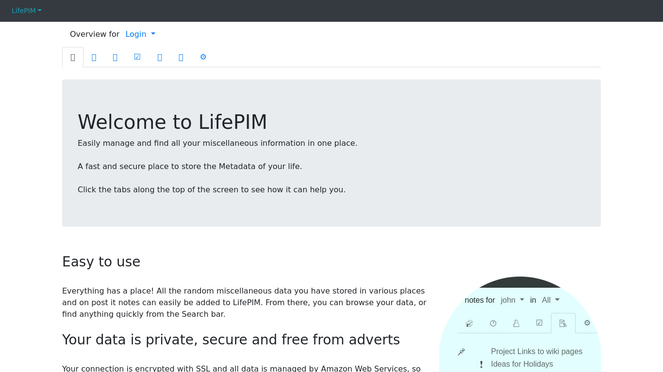 LifePIM Landing page