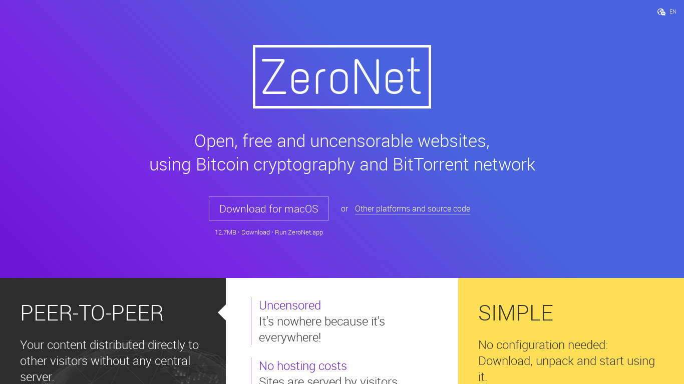 ZeroNet Landing page