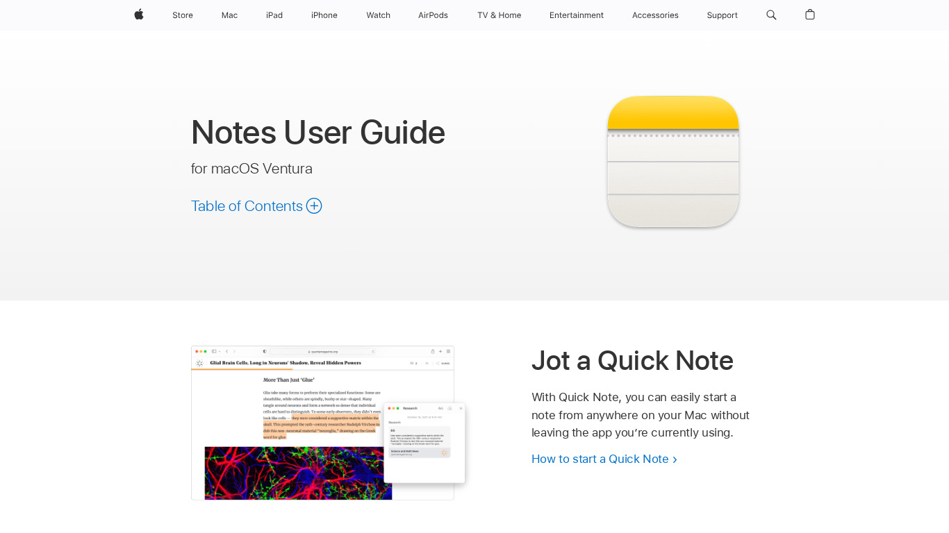 Mac Notes Landing page