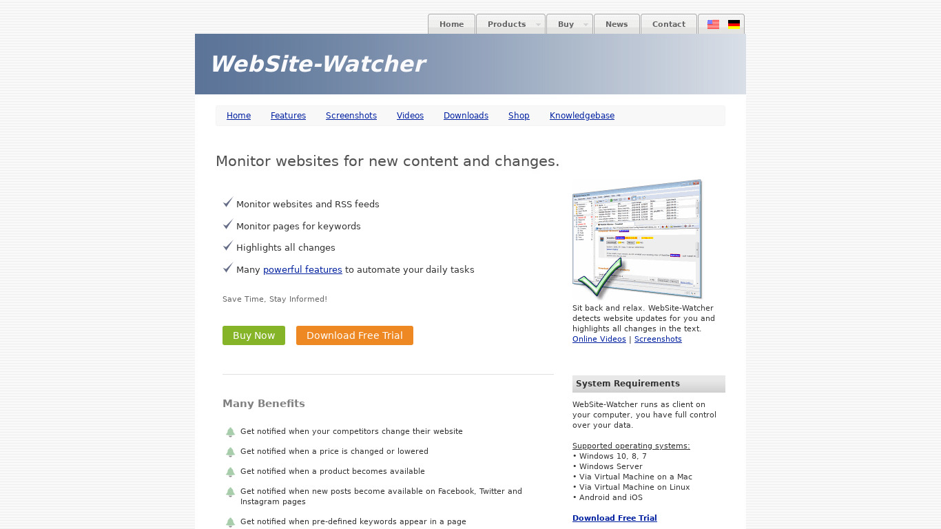 WebSite-Watcher Landing page