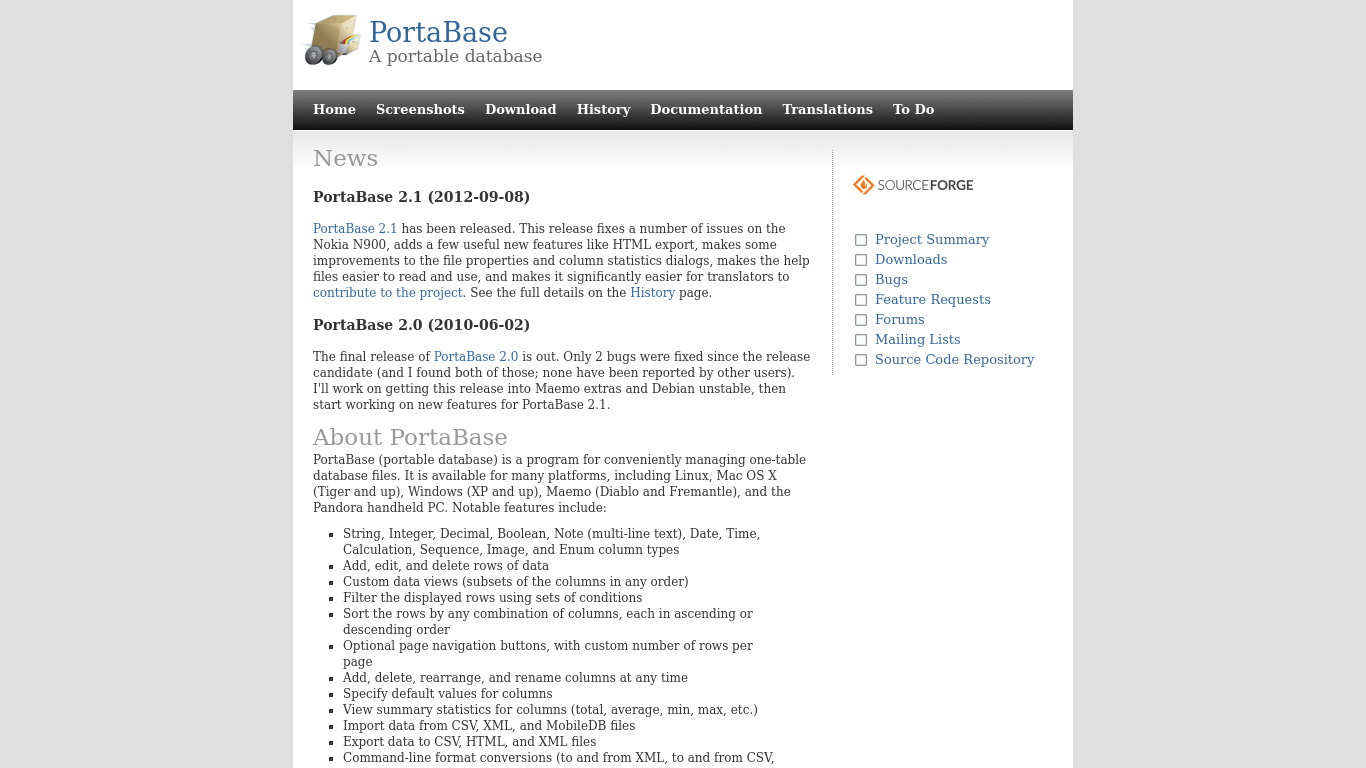 PortaBase Landing page