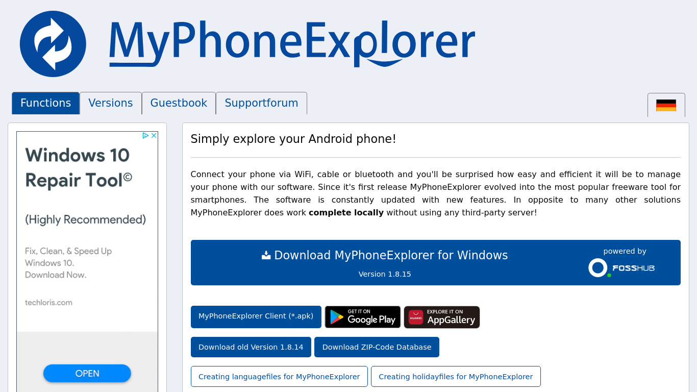 MyPhoneExplorer Landing page