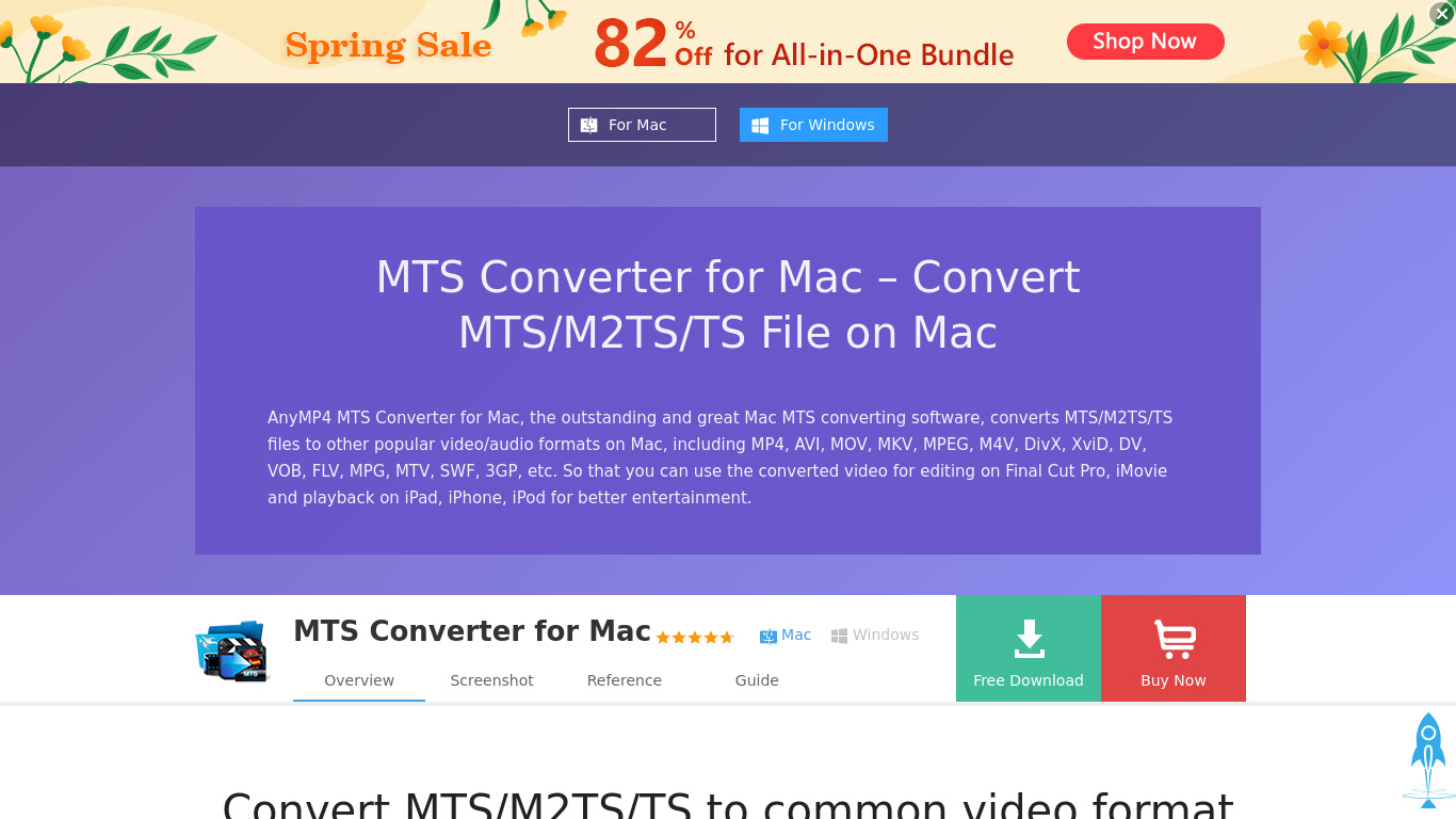 AnyMP4 MTS Converter for Mac Landing page